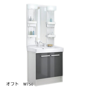 オフト　W750　両開き・シングルレバー洗髪シャワー水栓・1面鏡・LED照明　FTV2N-755SY-W・MFTXE1-751YJU